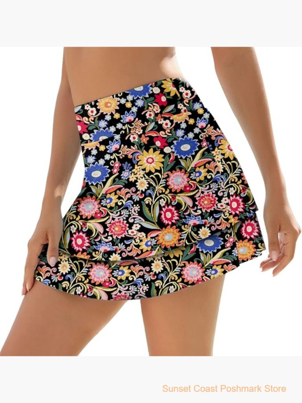 High Waisted Swim Skirt with Built-In Brief Quick Dry Stretch